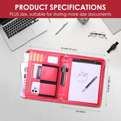 Portfolio Organizer Binder with Zipper, Padfolio for Women - color: Pink