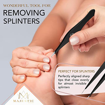 Majestic Bombay Fine Point Tweezers, Eyebrows, Facial Hair, Women and Men - color: Black