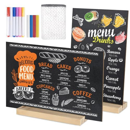 2 Packs Chalkboard 8 x 12 Inch Tabletop Double-Sided Message Board With Wood Base for Kitchen, Wedding, Bar and Restaurant, Black - color: Black-2, size: 8"W x 12"H
