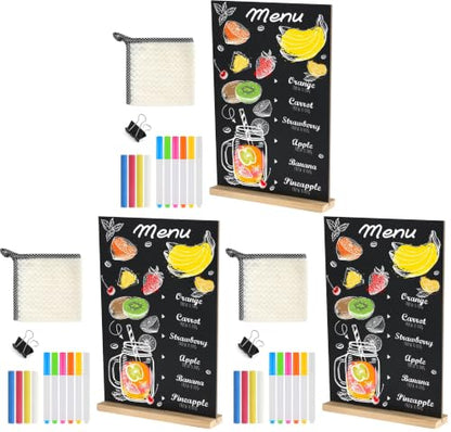 NEBURORA 3 Pack 8 x 12 Inches Tabletop Small Chalkboard Sign with Wood Base Reusable Double-Sided Message Boards Menu Chalkboard Stand for Kitchen Wedding Coffee Shop bar Restaurant - size: 8"W x 12"H (Pack of 3)