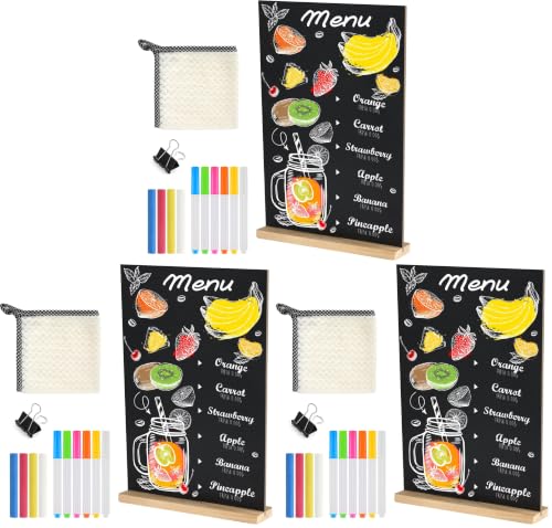 NEBURORA 3 Pack 8 x 12 Inches Tabletop Small Chalkboard Sign with Wood Base Reusable Double-Sided Message Boards Menu Chalkboard Stand for Kitchen Wedding Coffee Shop bar Restaurant - size: 8"W x 12"H (Pack of 3)