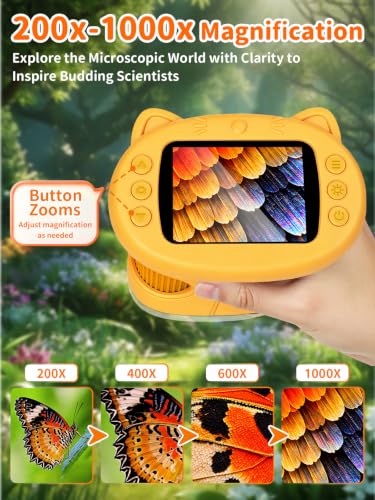 1000X Handheld Digital Microscope for Kids, 2.4" IPS Screen STEM Toys - color: Yellow