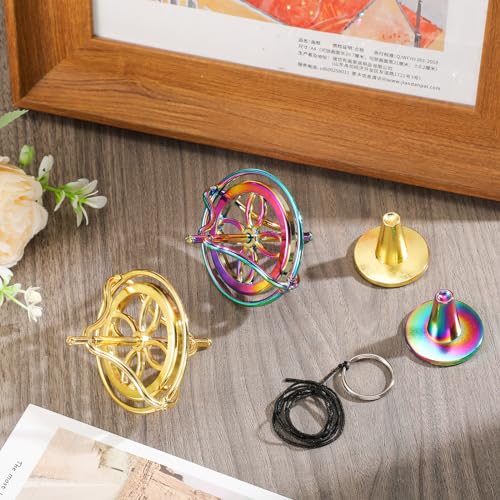 meekoo 2 Pcs Gyroscope Toys, Metal Anti Gravity Top, Gold, Colorful - style: Gold, Colorful