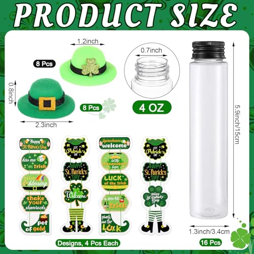 Honeydak 16 Set St. Patrick's Day Candy Tubes 4 oz(115ml) Shamrock Containers Decoration Clear Plastic Test Tube with Screw Caps Irish Hats Gift Green Clover Holder for St. Patrick's Day Party Favors - style: Saint Patrick's Day