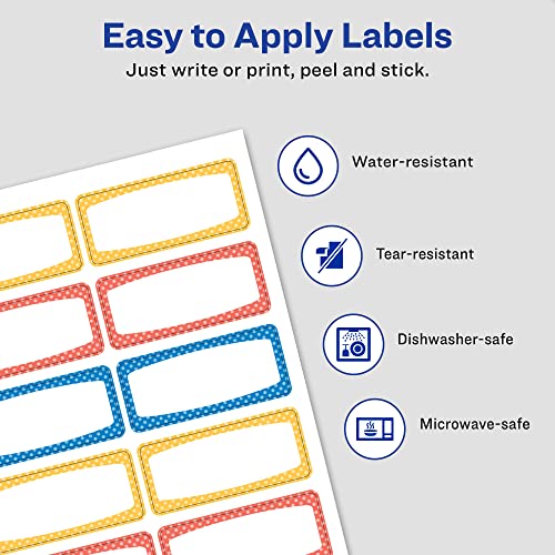 Avery® Durable Labels for Kids' Gear, 3/4" x 1-3/4", Assorted Border Colors, Water-Resistant Labels, 60 Total (41442) - size: 3/4 in. x 1-3/4 in. (Pack of 1)