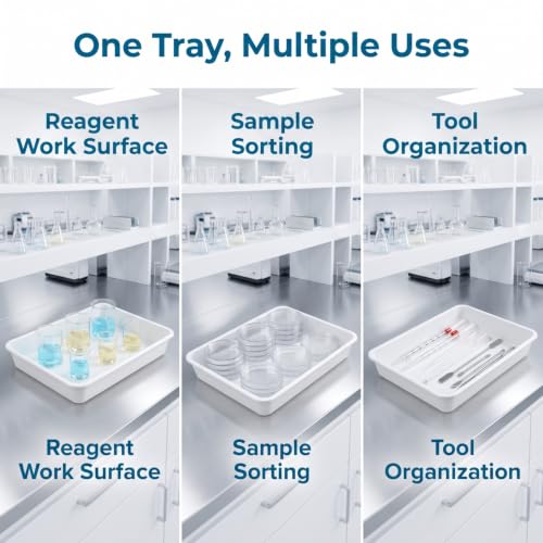 VOSAREA Laboratory Containment Tray, White Plastic Tray 9.43 x 6.68 in