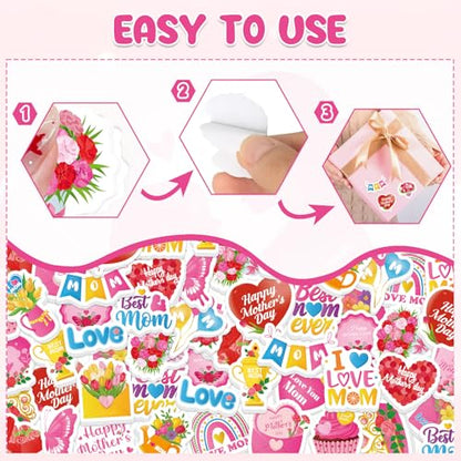 300Pcs Mother's Day Foam Stickers, Cute Hearts Flowers Mom Foam Sticker Self Adhesive Mothers Day Stickers for Mother's Day DIY Arts Crafts Party Favors School Activity Reward - style: Mother's Day