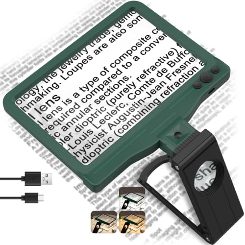 30X 6X Rechargeable Magnifying Glass for Reading, Large Full Page Magnifier with Folding Stand, 3 Color Light Modes, Dimmable LED Lighted, Hands Free Book Magnifier for Low Vision Seniors, Green-Black - color: Green-black