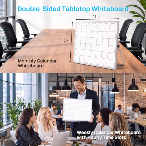 ONAVIA Desktop Weekly Calendar Whiteboard with Stand,16x12 Dry Erase Board - size: 16"W x 12"H