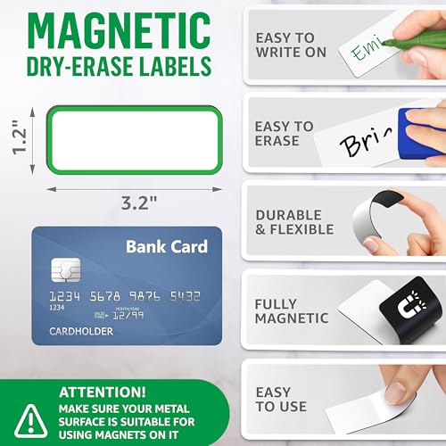 200 Pack Dry Erase Magnetic Labels 3.2x1.2 in - Magnetic Name Tags for Classroom Lockers School Bus - Classroom Magnets for Names - Magnet Labels for Whiteboard - Magnet Names Plates for Classrooms - color: 200 Colored Border, size: 3.2"x1.2"