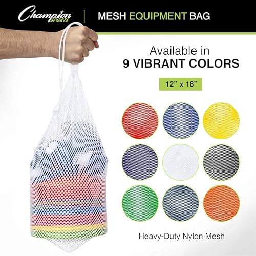 Champion Sports Mesh Equipment Bag – Heavy-Duty Nylon Drawstring Bag with Lock & ID Tag, Breathable Storage Sack for Balls, Swim Gear, Laundry & Toys, Multiple Sizes & Colors - color: Columbia Blue, size: 12" x 18"