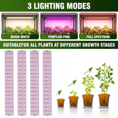 Indoor Greenhouse with Grow Light - 5 Tier DIY Seedling Rack with Observation Window, 4 Pack 48W Full Spectrum Grow Lights with Timer & 3 Mode for Indoor Plants, Seed Starting, 22x11.8x61 Inches