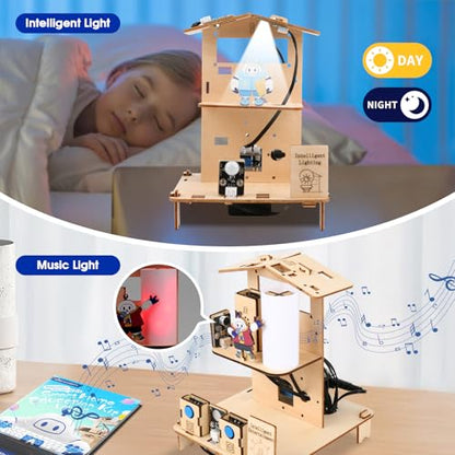 ESP32 STEM Science Kits for Kids Ages 8-10-12, 3 in 1 Smart Home Education Kit, Wooden 3D Puzzles Toys Children's DIY Building Crafts Model Set, Christmas Birthday Gift for Girls Boys