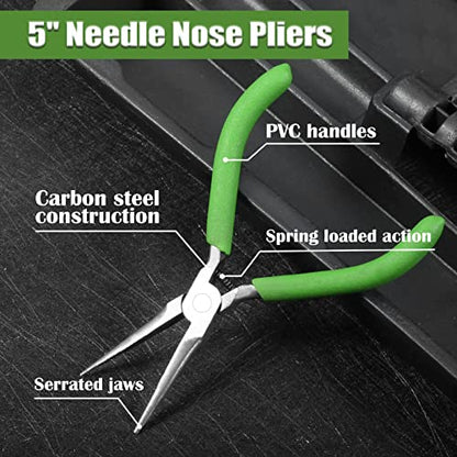 Small Needle Nose Pliers for Jewelry Making, 5 Inches Long Nose Pliers with Long Tapering Mini Pliers Serrated Jaws for Bending Wire, Gripping - style: Needle Nose Plier