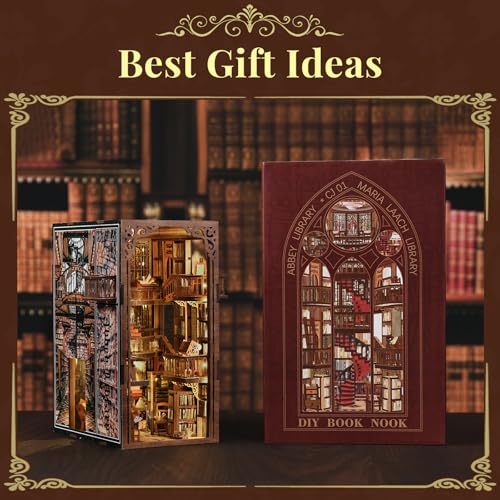 MiniCity Abbey Library Book Nook Kit, 3D Wooden Bookshelf Puzzle with LED - color: Abbey Library