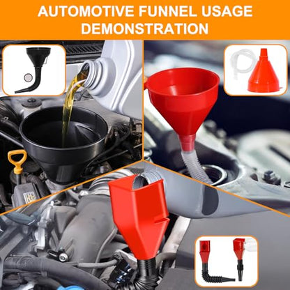 19 Pcs Automotive Funnel Set, Plastic Oil Funnel Kit with Spout and Filter