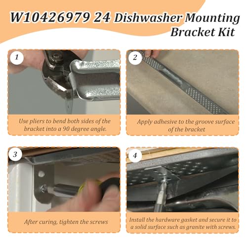 W10426979 24" Dishwasher Mounting Bracket Kit - Fits Granite & Quartz Countertops - Compatible with Whirlpool, KitchenAid,Maytag,Dishwasher Mounting Bracket,8269145,AP5607641,231179,AH3632890and More
