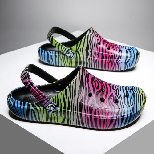 Tie-dye Women's Clogs Lightweight Slip-on Garden Shoes EVA Slippers/Sandals/Water Shoes - color: Black L001, size: 8 Wide