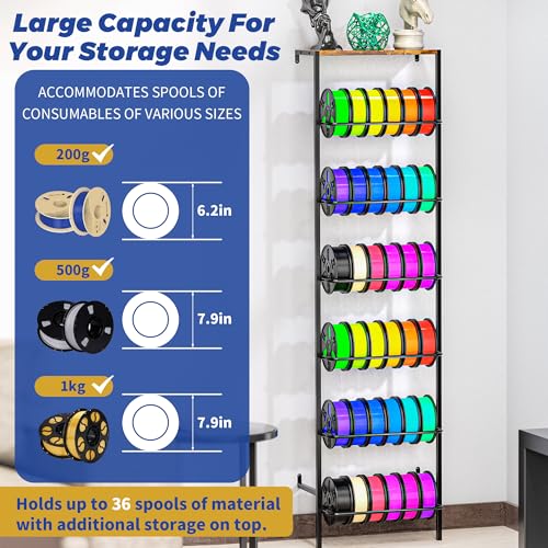 Wall Mount 3d Printer Filament Storage Rack, 6 Tier Filament Spool Holder