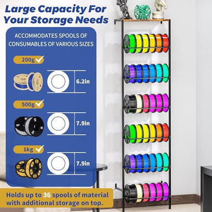 Wall Mount 3d Printer Filament Storage Rack, 6 Tier Filament Spool Holder