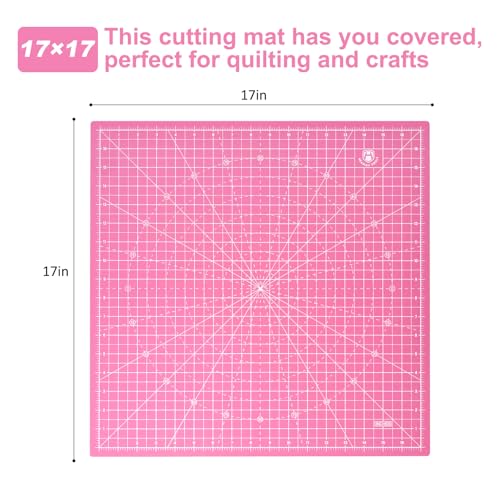 Headley Tools 17"x17" Rotating Cutting Mat, Self Healing Mat with 360-Degree Rotation & Anti-Slip Base, Sewing Board Cutting Mat Perfect for Fabric Quilting Leather Hobby Project, Pink - color: Pink, size: 17"L x 17"W