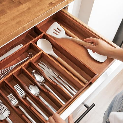 KitchenEdge Silverware & Utensil Organizer | Natural Acacia, 18-33 In - color: Natural Acacia, size: From 18" to 33" Wide