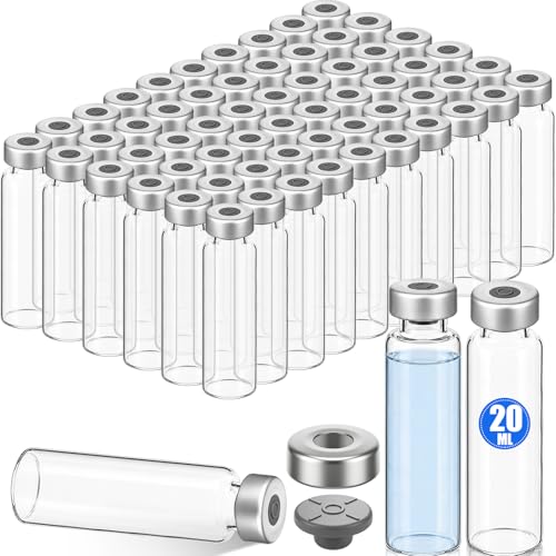 60 Pack Empty Vials for Injection Clear Glass Sample Vials, 20ml - size: 20ml