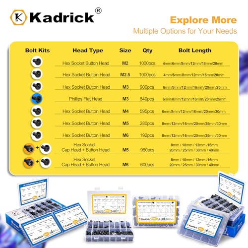 KADRICK 595Pcs M4 Screw Kit,Hex Socket Button Head M4 Bolts Length 6MM-30MM - size: M4 600Pcs 6-30mm