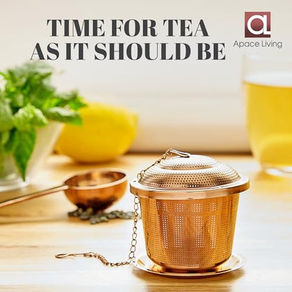 Tea Infuser Set of 2 with Tea Scoop & Drip Trays, Loose Leaf Tea Strainer - color: Rose Gold, size: Medium