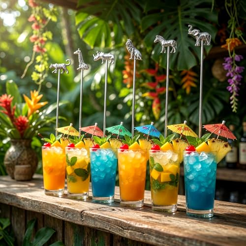 Homestia 6 Pcs 7.5'' Metal Stir Sticks, Cocktail Stirrers, w/Animal Decor - color: Animal Series