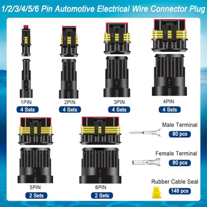380Pcs Waterproof Electrical Connectors 1/2/3/4/5/6 Pin Connector - size: 380PCS