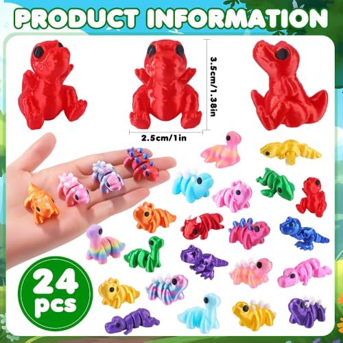 JOICEE 24Pcs 3D Printed Dinosaur Animals Mini Dinosaur Fidget Toys - color: Multicolor