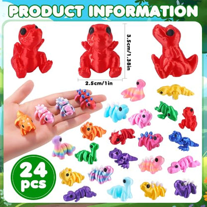 JOICEE 24Pcs 3D Printed Dinosaur Animals Mini Dinosaur Toys - color: Multicolor