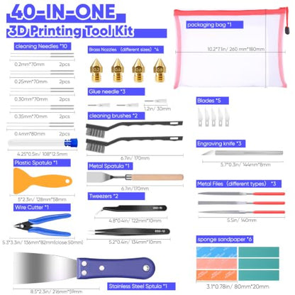 40 Pcs 3D Printer Tools Kit 3D Printer Accessories for All FDM/SLA Printers - color: 41pcs