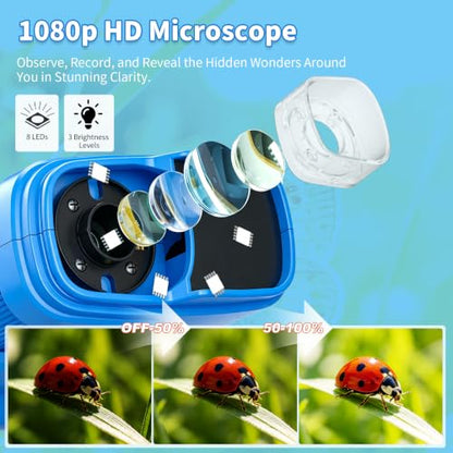 1000X Handheld Microscope for Kids,Mini Pocket Digital Microscope-Blue - color: Blue