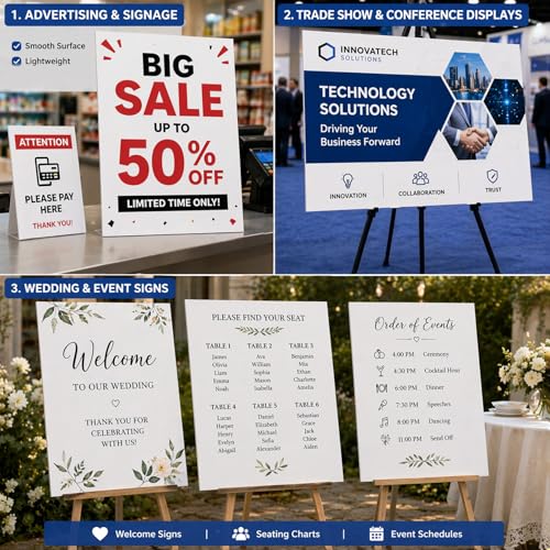 3-Pack White Foam Board 24x36 Inches Poster Board, 3/16" Thick – Lightweight, Rigid, Double Sided Foam Core Board Perfect for Arts, Crafts, School Projects, Presentations, Photo Mounting
