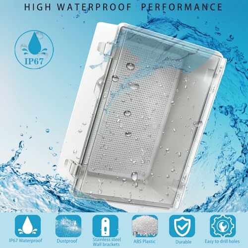 Outdoor Waterproof Electrical Box Junction Box Weatherproof IP67 ABS Plastic Enclosure Switch Router Project Box Electronics Enclosure with Mounting Plate Wall Bracket Clear 14.6"x10.6"x5.9" - color: Clear, size: 14.6" x 10.6" x 5.9"