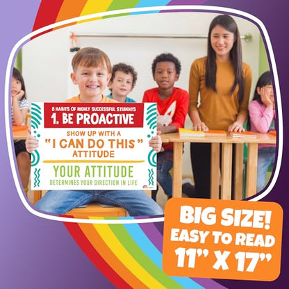 Sproutbrite 8 Pack 11"x17" Educational Charts Growth Mindset School Posters - color: Habits of Students
