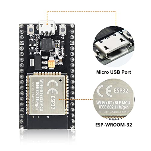 ESP32S ESP32 Development Board 2.4 GHz Dual Core WLAN WiFi + Bluetooth 2-in-1 Microcontroller ESP-WROOM-32 Chip for Arduino (38PIN Narrow Version, 2PCS) - size: 38 PIN