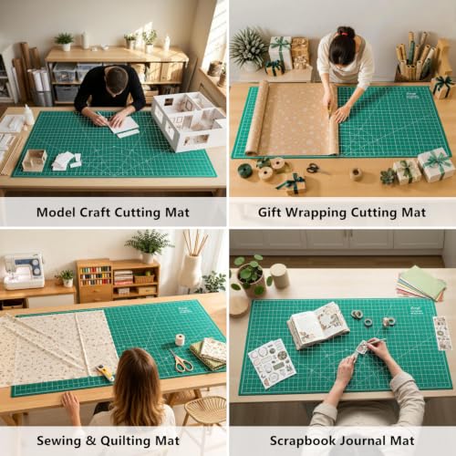 Ecraft 23"x47" Large Self Healing Non-Slip Cutting Mat, Double Sided 5-Ply Black Green Mat for Quilting, Sewing, Fabric, Crafts and Scrapbooking