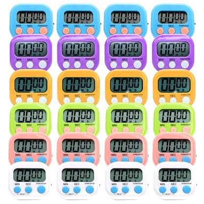 24 Pack Multi-Function Electronic Timer - Kitchen Timer,Magnetic Digital Timers,Big LCD Display, ON/Off Switch,Extensively Use in Cooking,Gym, Meeting, Classroom,Kitchen,Study,Work,Outdoor Activities - size: 24