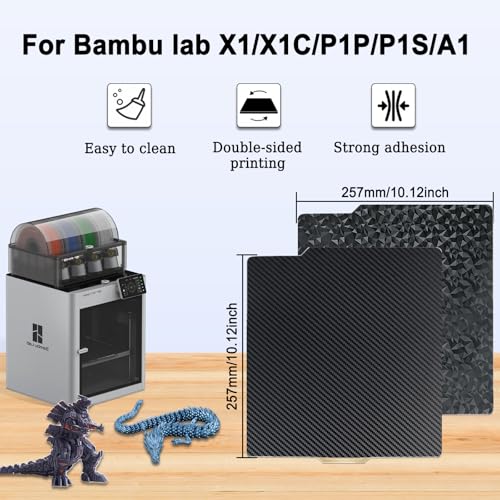 257x257mm PET PEO Double Side Build Plate for Bambu Lab X2D/P2S/X1C/X1/X1E/P1P/P1S/A1, Smooth Diamond PEO+Carbon Fiber PET Spring Steel Sheet Plate for Bambu Labs 3D Printer - size: 257x257mm