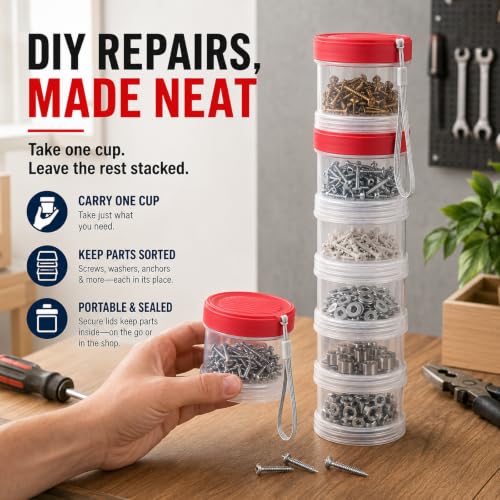 Tool Box Organizer, Screw Organizer, 12-Cup Stackable Parts Storage