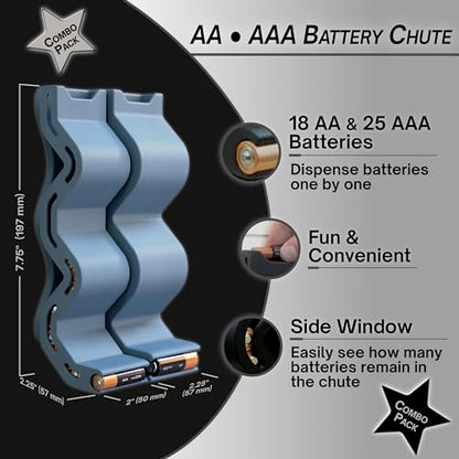 AA & AAA Battery Chute Combo, Wall-Mounted Battery Organizer & Dispenser – No-Jam FIFO Design, Holds 18 AA & 25 AAA Batteries – Blue - color: Blue