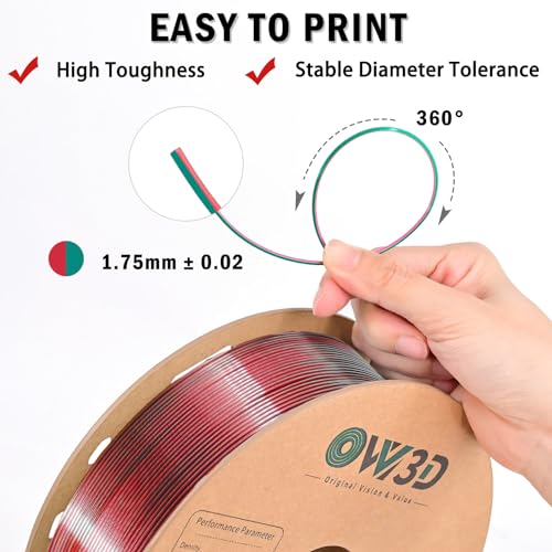 OVV3D PLA Filament 1.75mm Dual-Colors, Christmas Red Green Silk PLA Filament,3D Printer Filament Rainbow PLA Filament, 3D Printing Filament +/-0.02mm, 1kg/2.2lbs - color: Dual-color Christmas Red Green