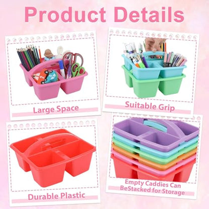 6 Pack 4 Compartment Classroom Caddy with Handle, Rainbow - color: Rainbow