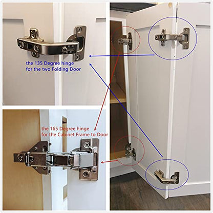 Lazy Susan Corner Cabinet Hinge 135° – Heavy Duty Folding Door Hinge for Kitchen Corner Cabinets, Stainless Steel, Includes Screws - size: 135 degrees