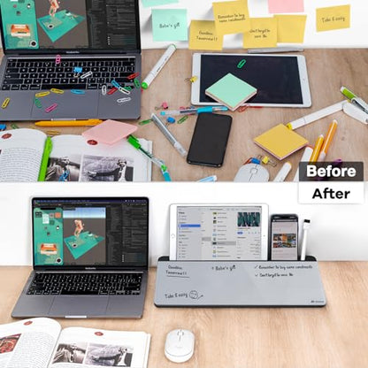 Varhomax Glass Desk Whiteboard with Storage, Desktop Organizer - color: Black&gray