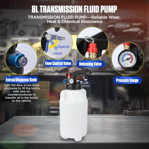 10L Pneumatic Transmission Fluid Pump Kit with 26PCS ATF Adapters, Automatic Oil Extractor & Dispenser Transmission Fluid Transfer Pump Set, Transmission Fill Adapters for ATF Filling System - size: 10L(2.64 Gallons)+26PCS