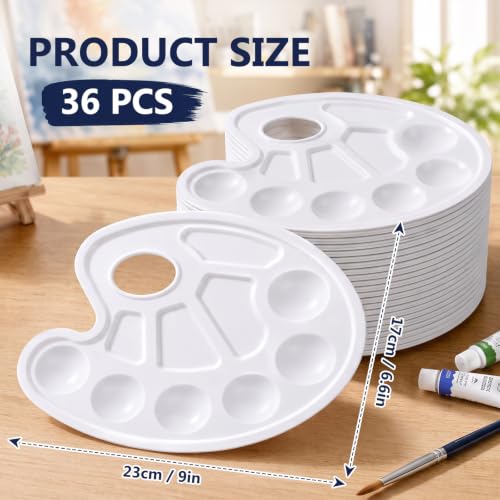 36 Pack Paint Palettes, Oval Plastic Paint Palette Trays with Thumb Hole for Acrylic, Watercolor and Gouache, Reusable Paint Mixing Trays for Kids, Classroom, School and Art Parties - color: Oval 36 Pcs